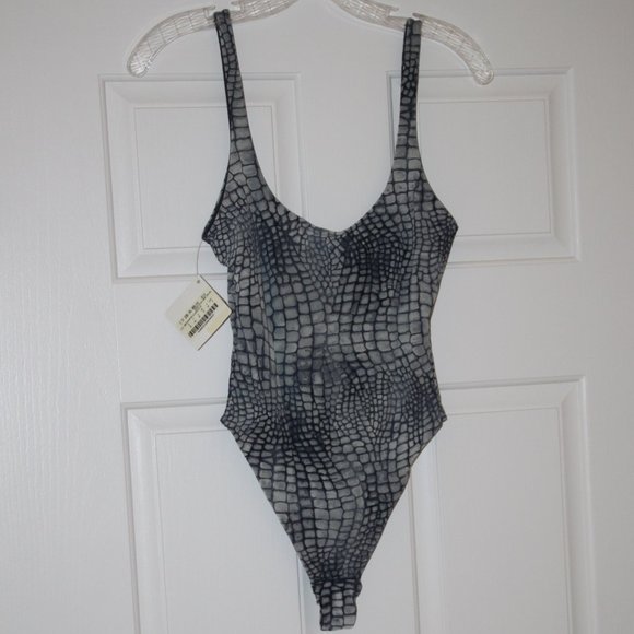 La Perla New Bodysuit Gray Abstract Croco Print Double Layer Top Italy US 8 - Picture 1 of 10